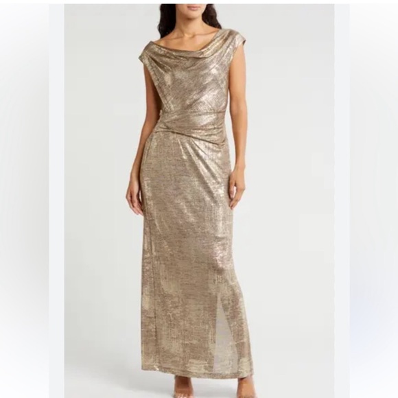 Connected apparel Metallic Cowl Neck Sleeveless
Gown Elegant Gold Evening 12 - Picture 1 of 6